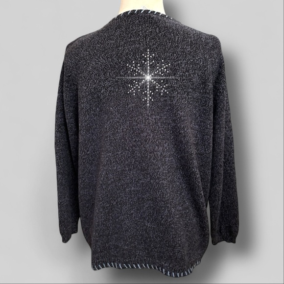 Vtg Blue Ugly Christmas Sweater Sz 1X Heavy Rhinestones Snowflakes Sparkle Santa - Picture 10 of 12